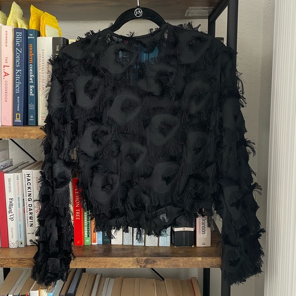 Black Sheer Feathered Top - Picture 4 of 6